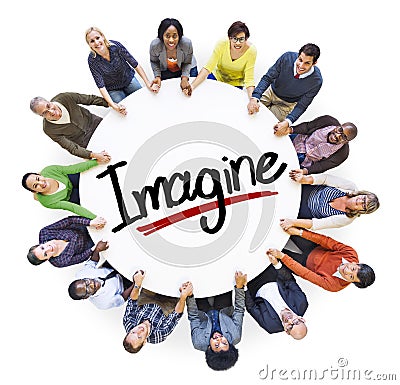 Group of People Holding Hands Around Letter Imagine Stock Photo