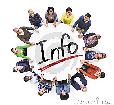 Group of People Holding Hands Around Word Info Stock Photo