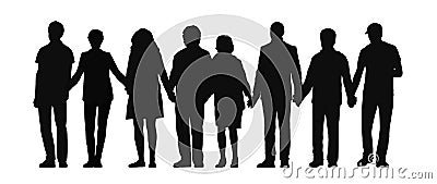 Group of people holding hands silhouette 3 Stock Photo