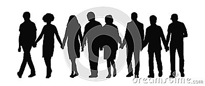 Group of people holding hands silhouette 1 Stock Photo