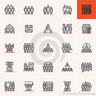 Group of people icon, conference presentation icons, business people line icons, human resources Vector Illustration