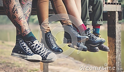 Group People Legs Hanging Outdoors Concept Stock Photo