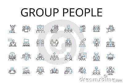 Group people line icons collection. Bunch crowd, Assembly congregation, Gathering party, Team squad, Pair couple, Duo Vector Illustration