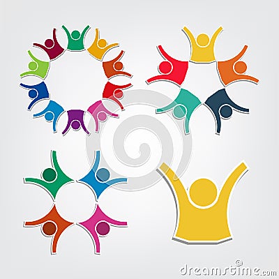 Group people logo in a circle.Persons teamwork holding Vector Illustration