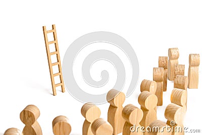 Group of people looking at the ladder. career ladder. Promotion at work, business, self-development, leadership skills, social Stock Photo