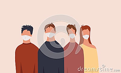 Group people man and woman with medical mask vector illustration. Face protection disease sick coronavirus. Epidemic quarantine Vector Illustration