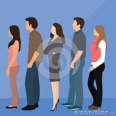 Group of people man woman queue line standing waiting Vector Illustration