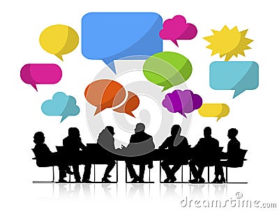 Group of People Meeting with Speech Bubbles Stock Photo