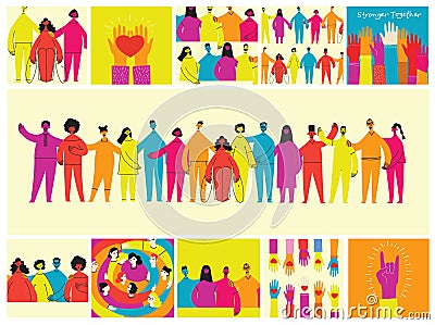 Group of people men, women are standing together. Concept of diversity, equality, tolerance, multicultural society Vector Illustration