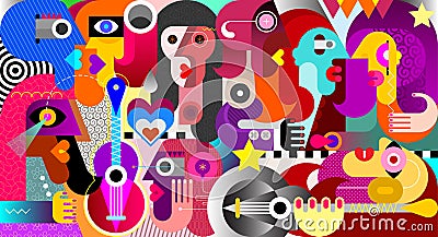 Group of People at a Music Festival Vector Illustration