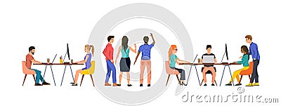 Group Of People In An Office Working As A Team Vector Illustration