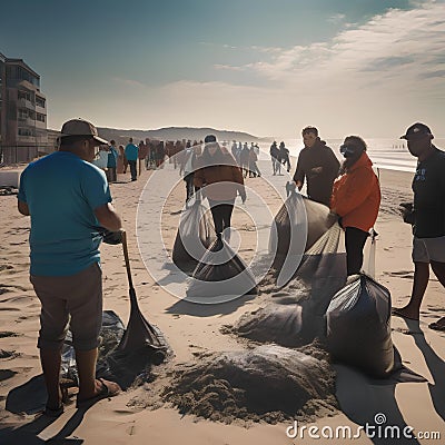 A group of people participating in a beach cleanup event4 Stock Photo