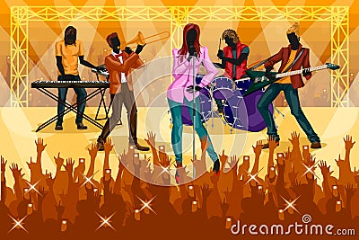 Group of people performing live on Music band concert performance Vector Illustration