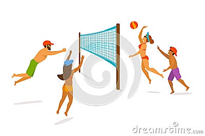 Group of people playing beach volleyball Vector Illustration