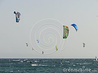 Group of people practicing kitesurf Editorial Stock Photo