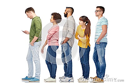 Group of people in queue with smartphone Stock Photo