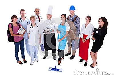 Group of people representing diverse professions Stock Photo