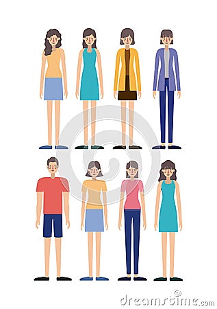 Group of people retro styles characters Vector Illustration