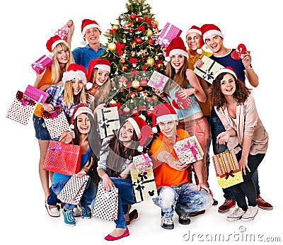 Group people and Santa. Stock Photo