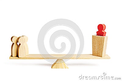 A group of people on the scales supports or opposition policies on the podium. concept of political support, voting for laws Stock Photo