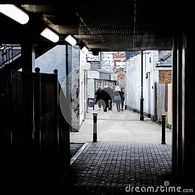 Group Of People Or Shoppers Walking Alleyway Editorial Stock Photo