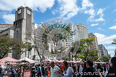 Group of people shopping at the Handicraft Fair on Avenida Afonso Pena in Belo Horizonte Editorial Stock Photo