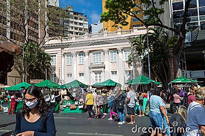 Group of people shopping at the Handicraft Fair on Avenida Afonso Pena in Belo Horizonte Editorial Stock Photo