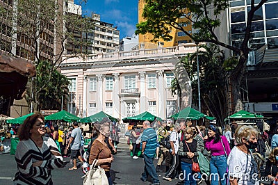 Group of people shopping at the Handicraft Fair on Avenida Afonso Pena in Belo Horizonte Editorial Stock Photo