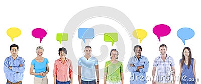 Group of People with Speech Bubbles Stock Photo