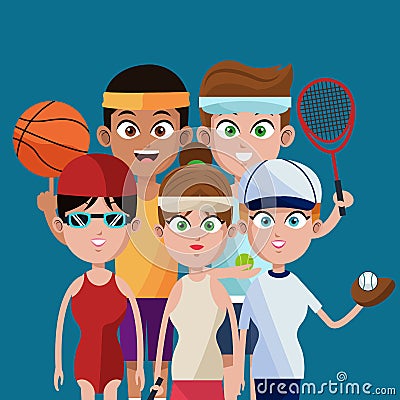 Group people sport playing blue background Vector Illustration