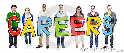 Group of People Standing Holding Careers Letter Stock Photo