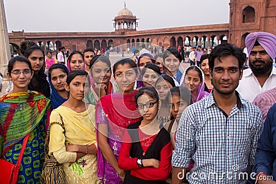 Group of people standing at Jama Masjid in Delhi, India Editorial Stock Photo