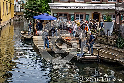 Group of people standing on vessels in Colmar, Elsass, France Editorial Stock Photo