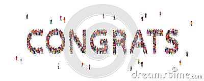 Group of people standing in the word Congrats. Vector illustration Vector Illustration