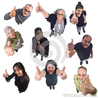 Group of people thumbs up on white background Stock Photo