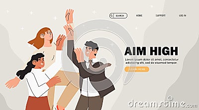 Group of people try to reach goals and aim high. Individuals or employees competing for better job position, promotion Vector Illustration