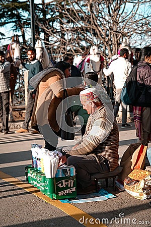 Group of people of various ages and genders gathered in a city park in Shimla Editorial Stock Photo