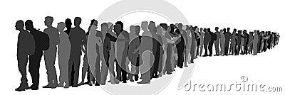 Group of people waiting in line vector silhouette. Border situation. Vector Illustration