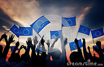 Group of People Waving European Union Flags Stock Photo