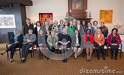 Group picture of group of female ambassadors and chair lady of dutch parliament Editorial Stock Photo