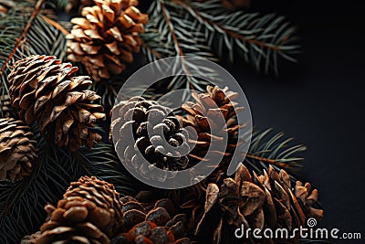 a group of pine cones and pine needles Stock Photo