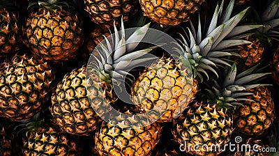 A group of pineapples with green leaves background Stock Photo