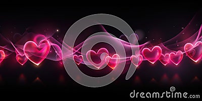 A group of pink hearts on a black background. Valentine banner Cartoon Illustration