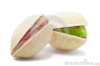 Group of pistachios isolated on white background Stock Photo