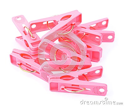 Group of plastic pink clothespin Stock Photo