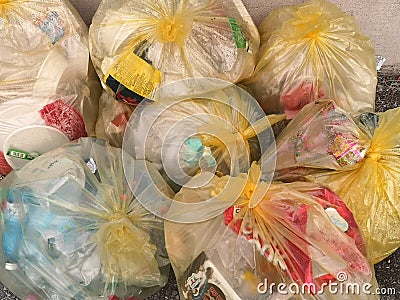 Group of plastic recycling bags Editorial Stock Photo