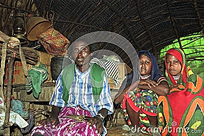 Group portrait Afar girls with mother in poor home Editorial Stock Photo