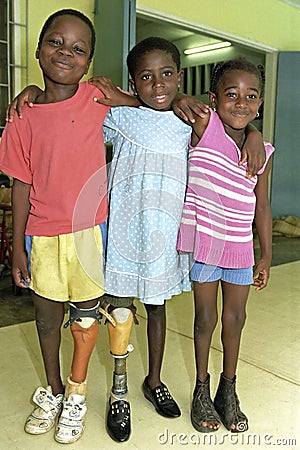 Group portrait cheerful children with disability Editorial Stock Photo