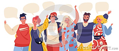 Group portrait of cute joyful friends. Vector Illustration