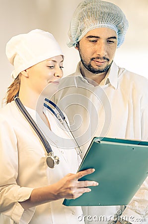 Group portrait of medical doctors standing in hospital Stock Photo